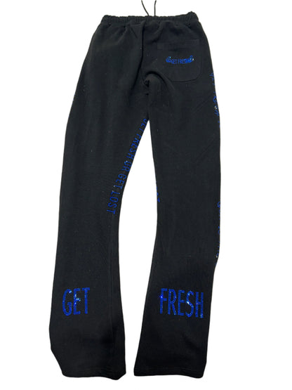 Black GET FRESH OR GET LOST Two-Piece With Blue Rhinestone Embroidery