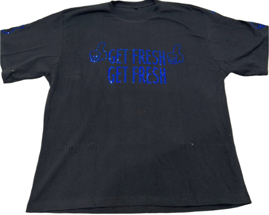 Black GET FRESH OR GET LOST Two-Piece With Blue Rhinestone Embroidery