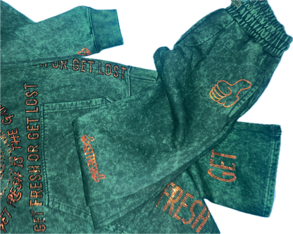 Dark Green GET FRESH OR GET LOST Rhinestones Two-Piece
