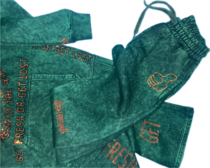 Dark Green GET FRESH OR GET LOST Rhinestones Two-Piece