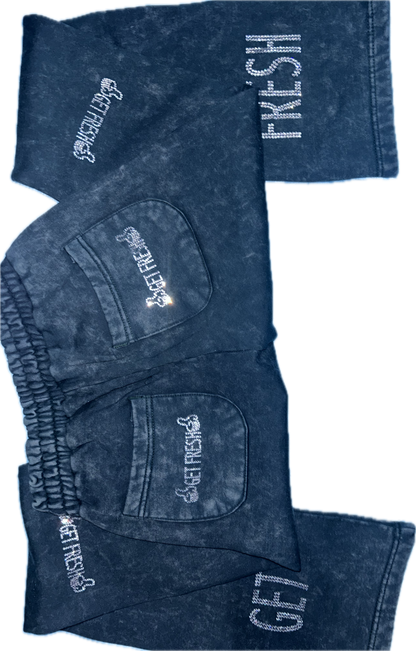 Blue GET FRESH OR GET LOST Two-Piece Sweatsuit With Clear & Black Rhinestone