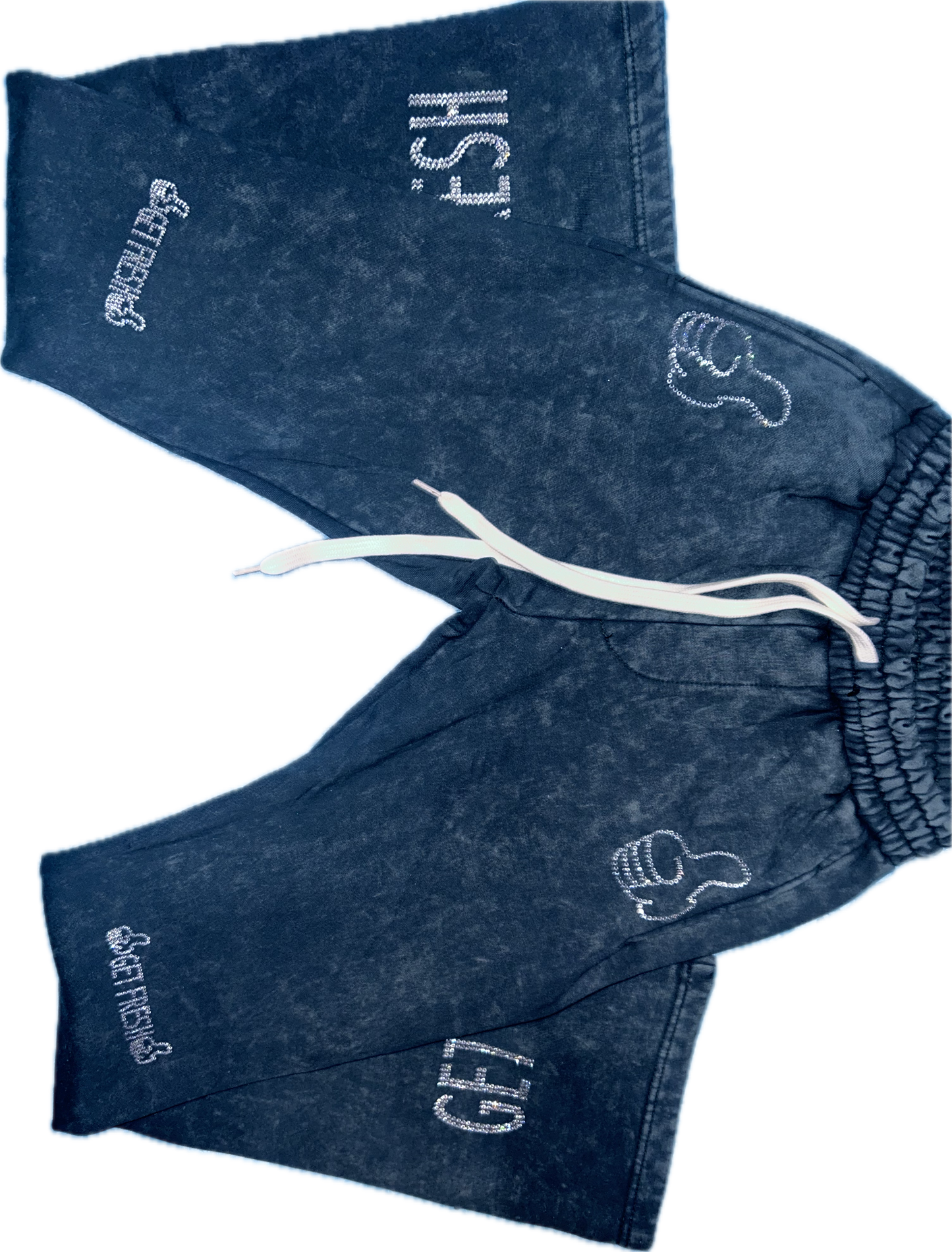 Blue GET FRESH OR GET LOST Two-Piece Sweatsuit With Clear & Black Rhinestone