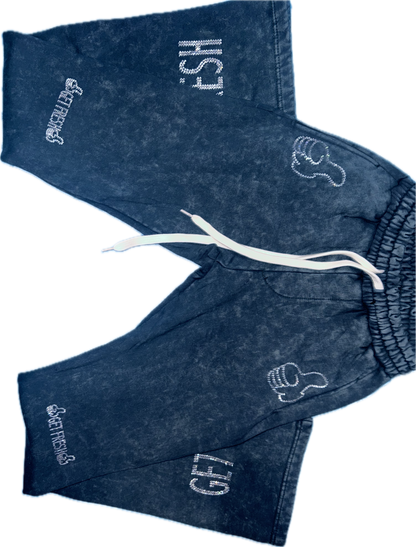 Blue GET FRESH OR GET LOST Two-Piece Sweatsuit With Clear & Black Rhinestone