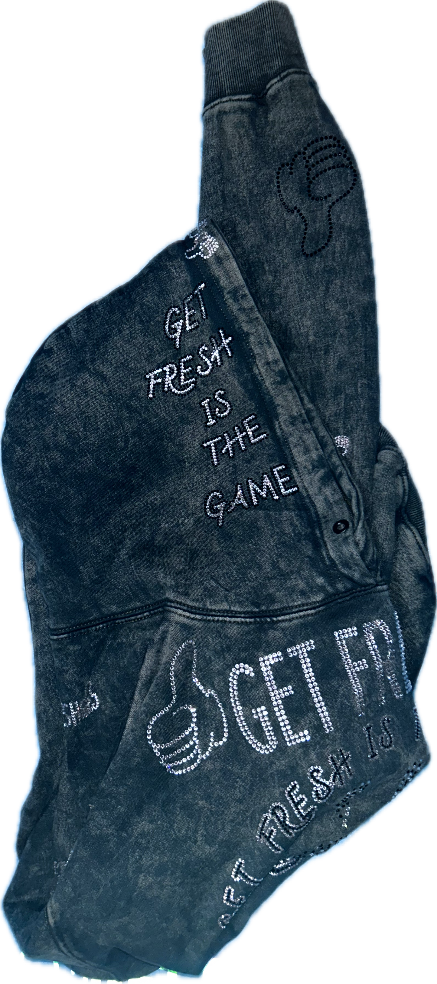 Blue GET FRESH OR GET LOST Two-Piece Sweatsuit With Clear & Black Rhinestone