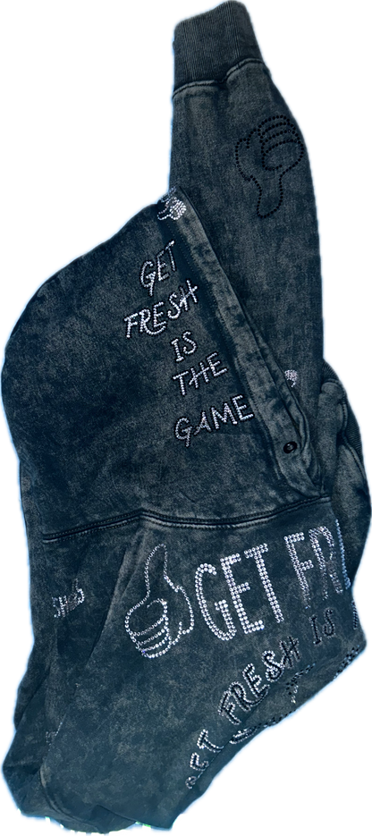 Blue GET FRESH OR GET LOST Two-Piece Sweatsuit With Clear & Black Rhinestone
