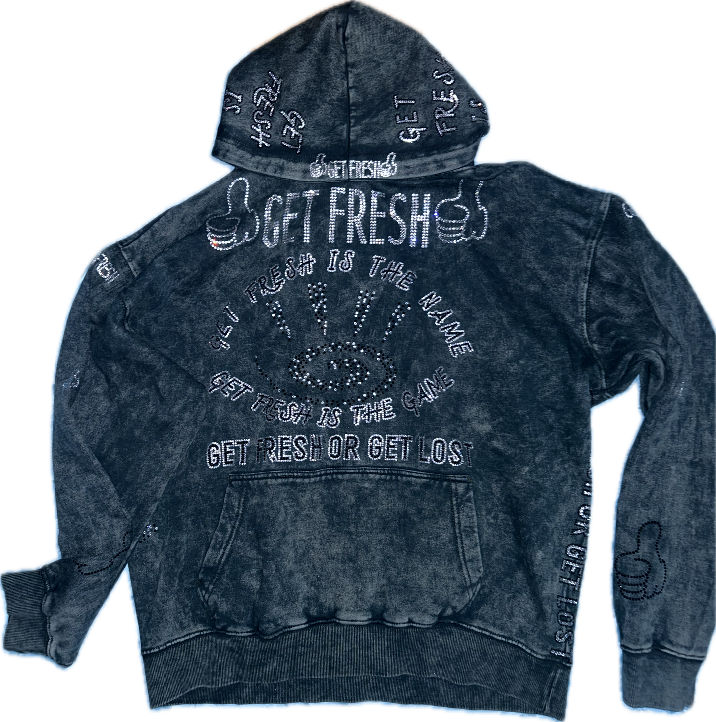 Blue GET FRESH OR GET LOST Two-Piece Sweatsuit With Clear & Black Rhinestone