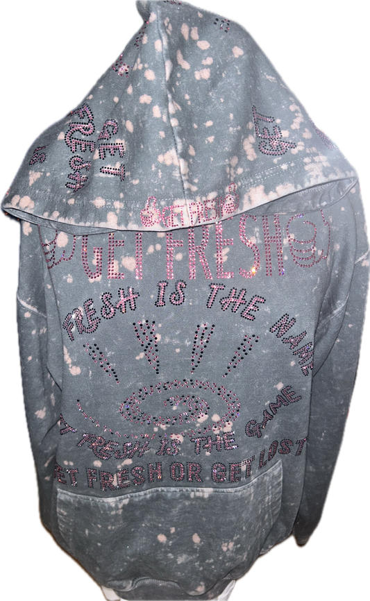 Gray & Pink GET FRESH OR GET LOST Two-Piece With Pink Rhinestone Embroidery