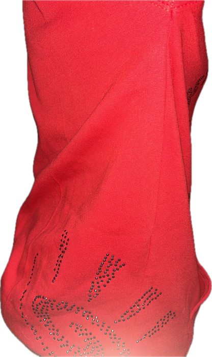 Red GET FRESH OR GET LOST Sweater With Green Rhinestone Embroidery