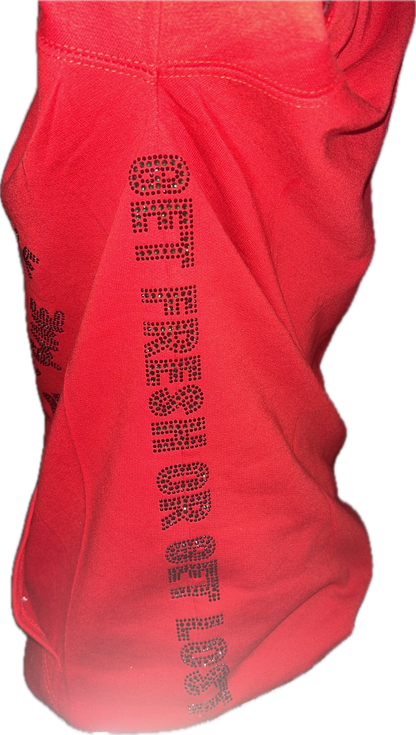 Red GET FRESH OR GET LOST Sweater With Green Rhinestone Embroidery