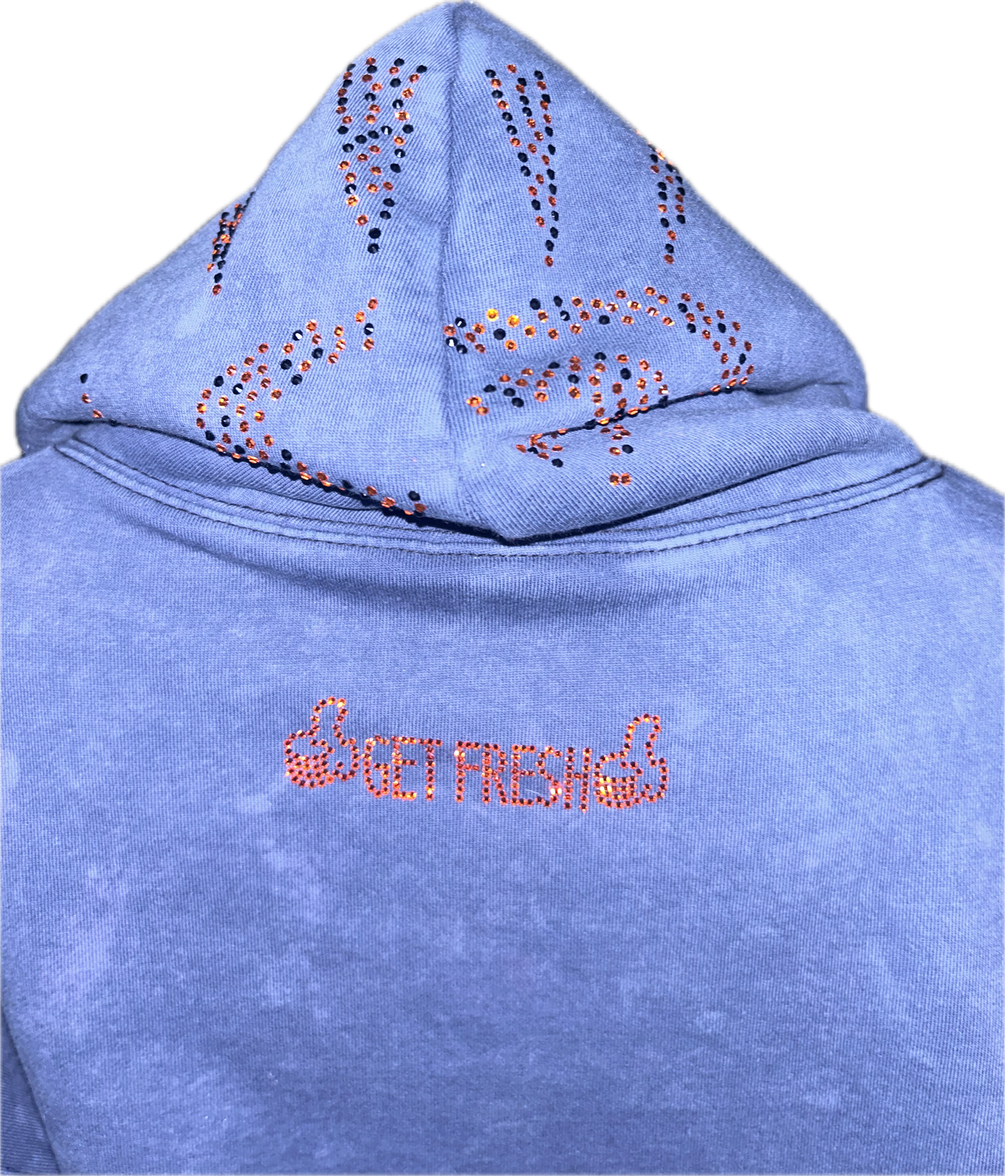 Blue GET FRESH OR GET LOST Two-Piece Sweatsuit With Orange Rhinestone Embroidery