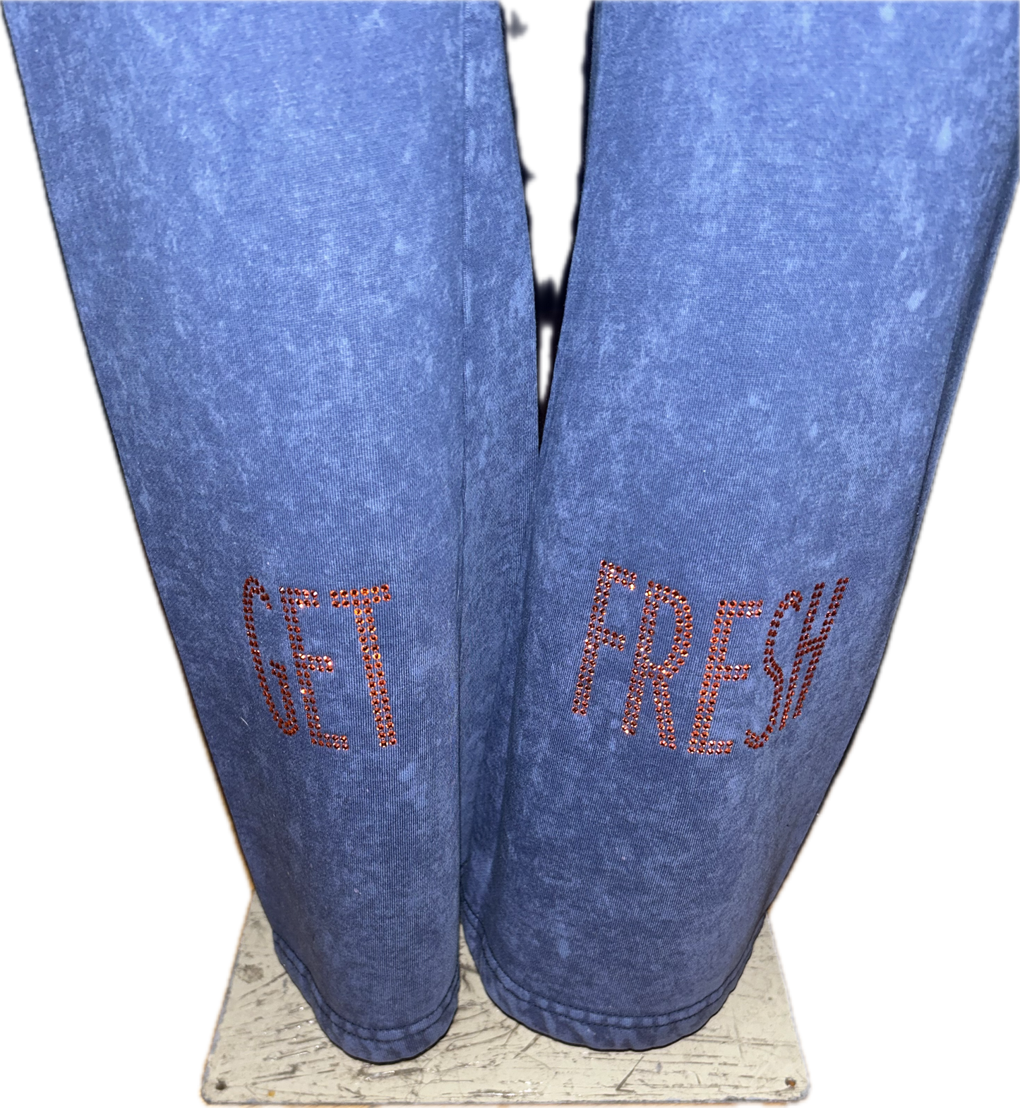 Blue GET FRESH OR GET LOST Two-Piece Sweatsuit With Orange Rhinestone Embroidery