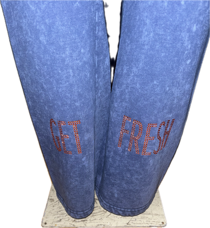 Blue GET FRESH OR GET LOST Two-Piece Sweatsuit With Orange Rhinestone Embroidery