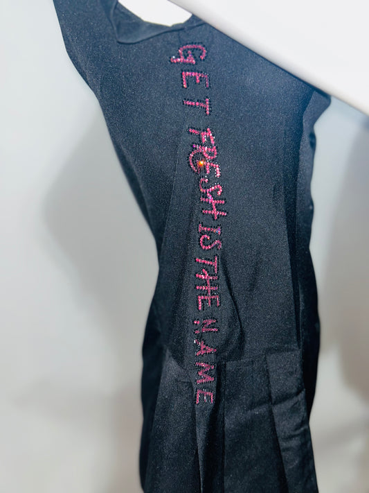 Dark blue GET FRESH OR GET LOST Dress With Pink Rhinestone Embroidery