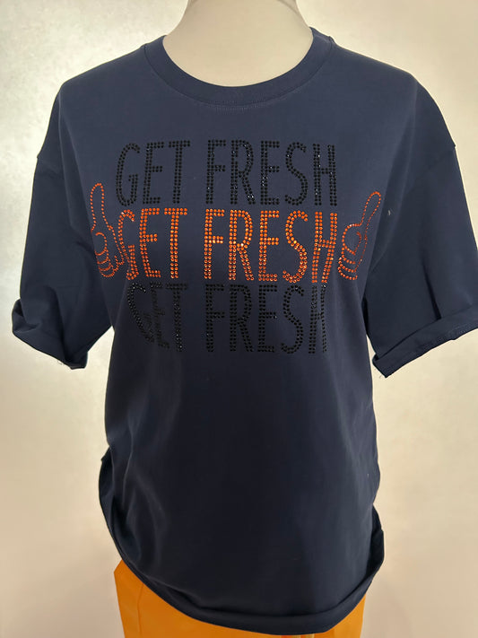Navy Blue GET FRESH OR GET LOST With Black & Orange Rhinestone Embroidery