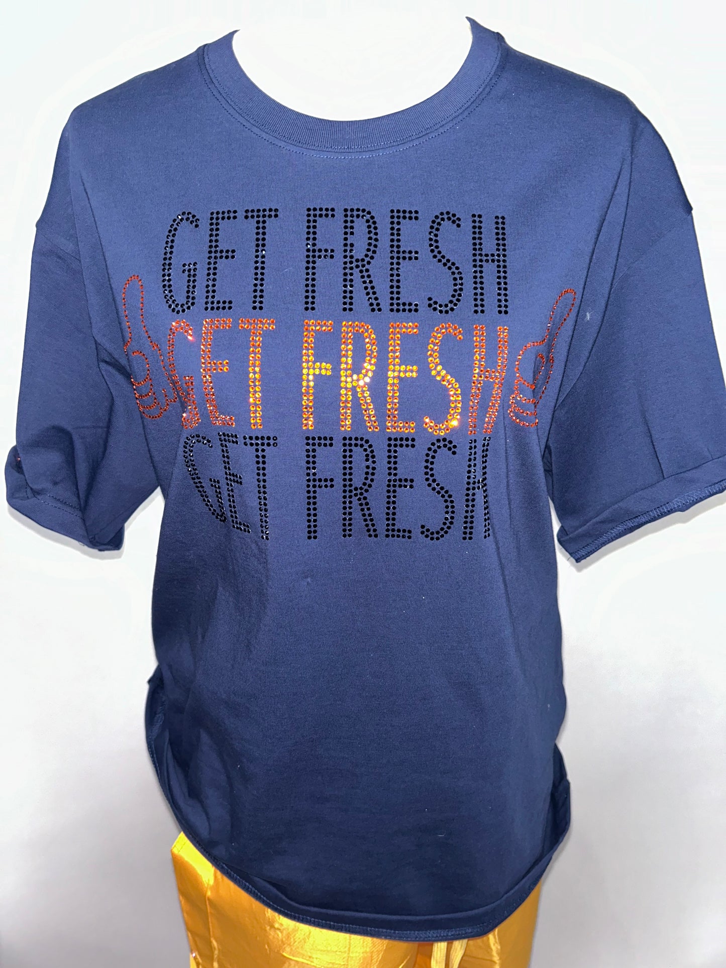 Navy Blue GET FRESH OR GET LOST With Black & Orange Rhinestone Embroidery