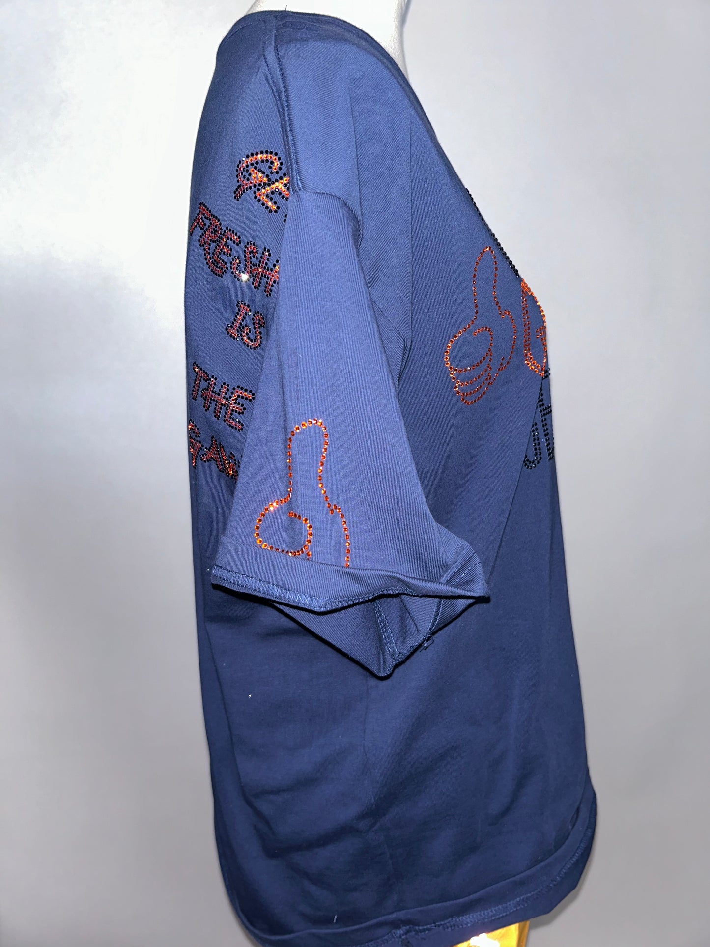 Navy Blue GET FRESH OR GET LOST With Black & Orange Rhinestone Embroidery