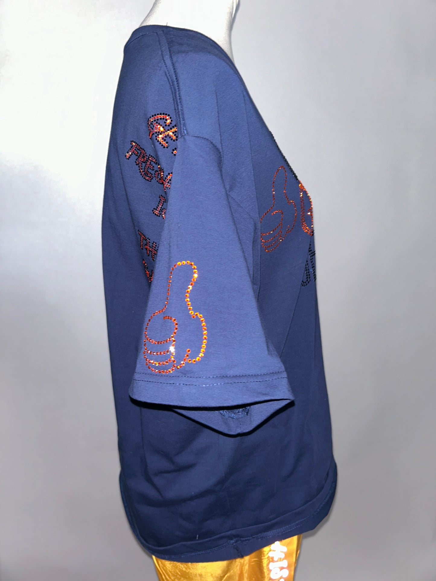 Navy Blue GET FRESH OR GET LOST With Black & Orange Rhinestone Embroidery