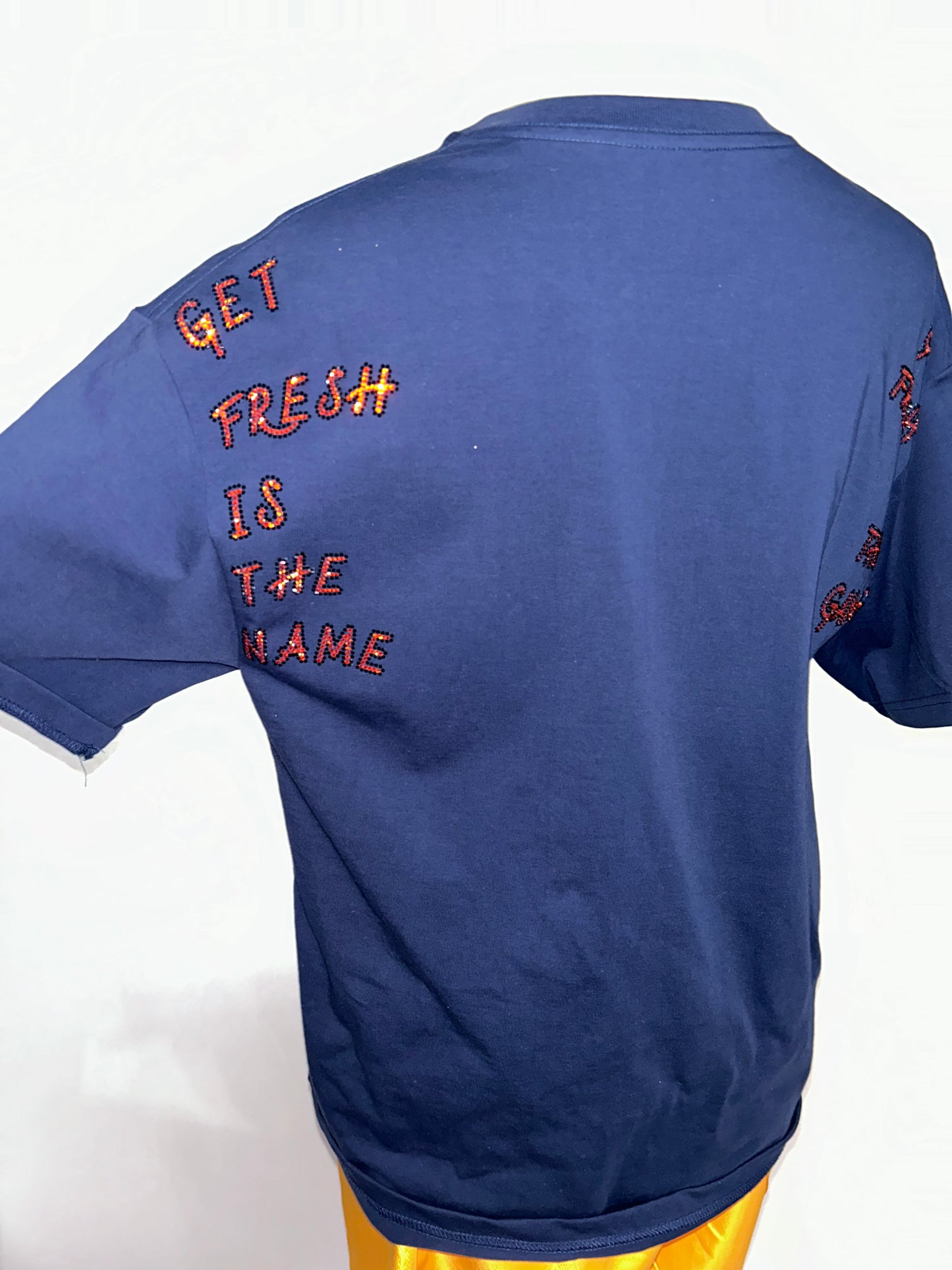 Navy Blue GET FRESH OR GET LOST With Black & Orange Rhinestone Embroidery