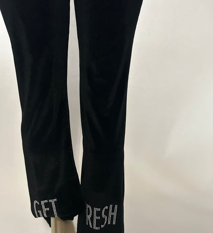 Black On Black GET FRESH OR GET Two-Piece With Clear And Black Rhinestones Embroidery
