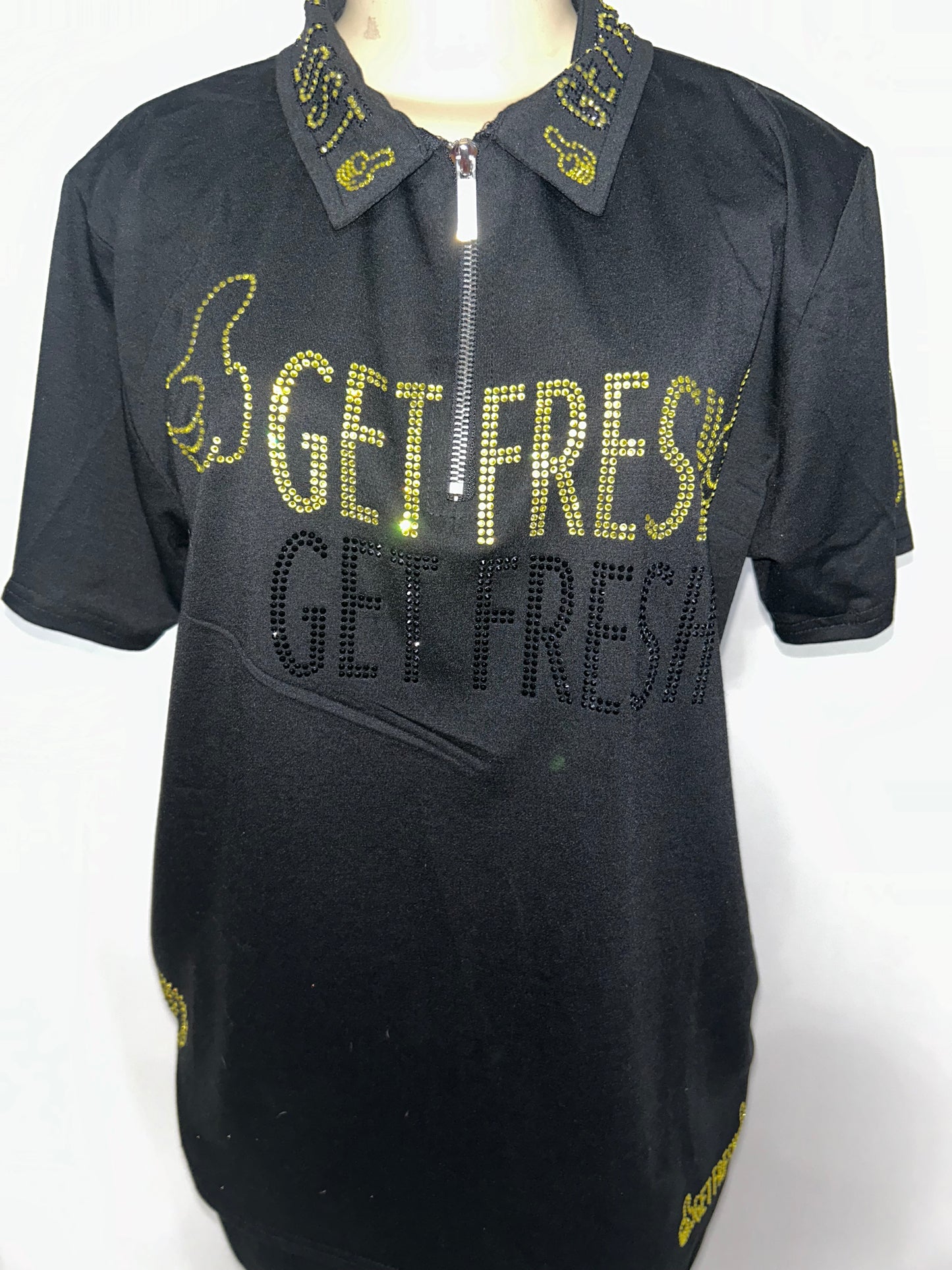 Black GET FRESH OR GET LOST Two-Piece With Yellow Rhinestone Embroidery