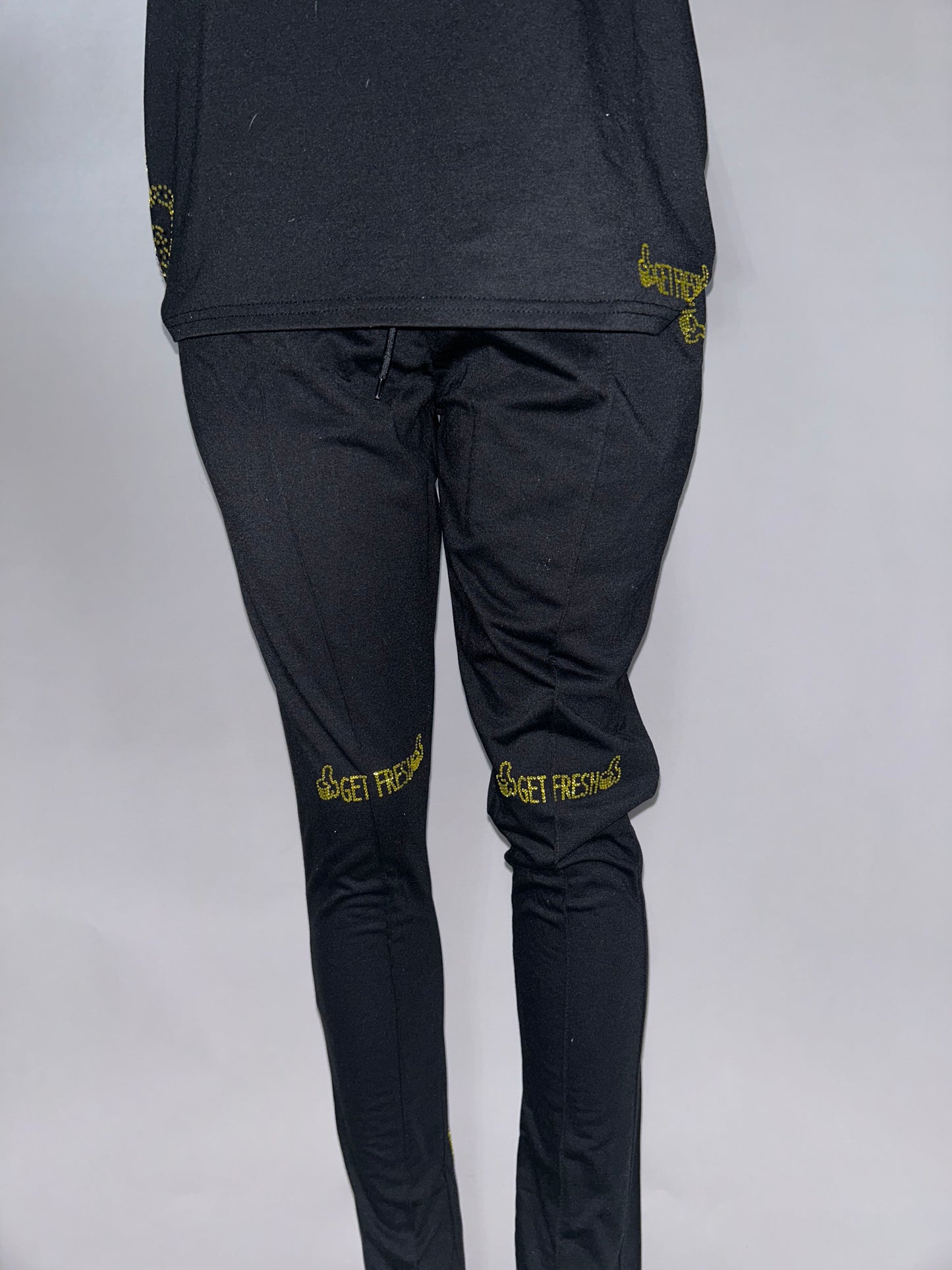 Black GET FRESH OR GET LOST Two-Piece With Yellow Rhinestone Embroidery
