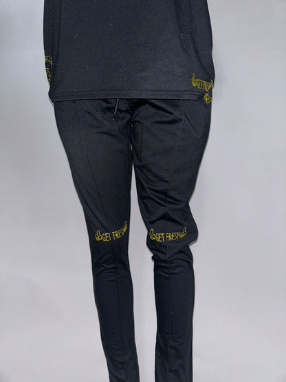 Black GET FRESH OR GET LOST Two-Piece With Yellow Rhinestone Embroidery