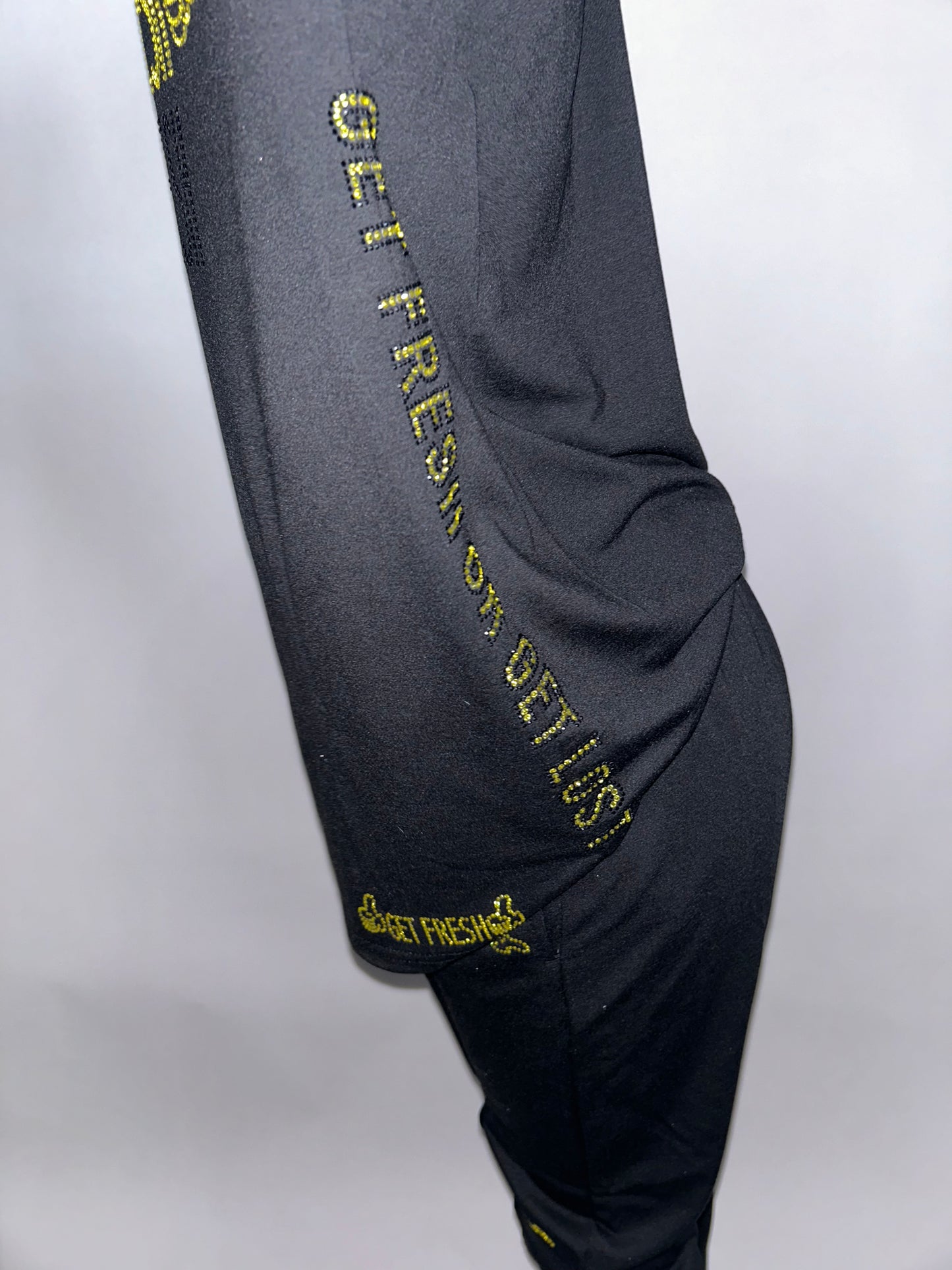 Black GET FRESH OR GET LOST Two-Piece With Yellow Rhinestone Embroidery