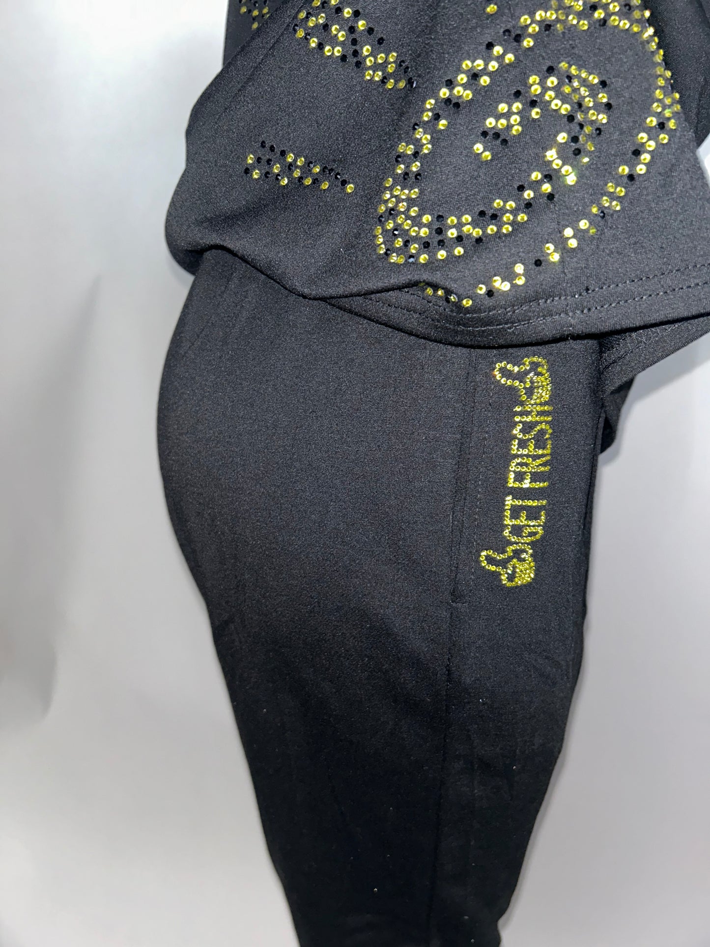 Black GET FRESH OR GET LOST Two-Piece With Yellow Rhinestone Embroidery