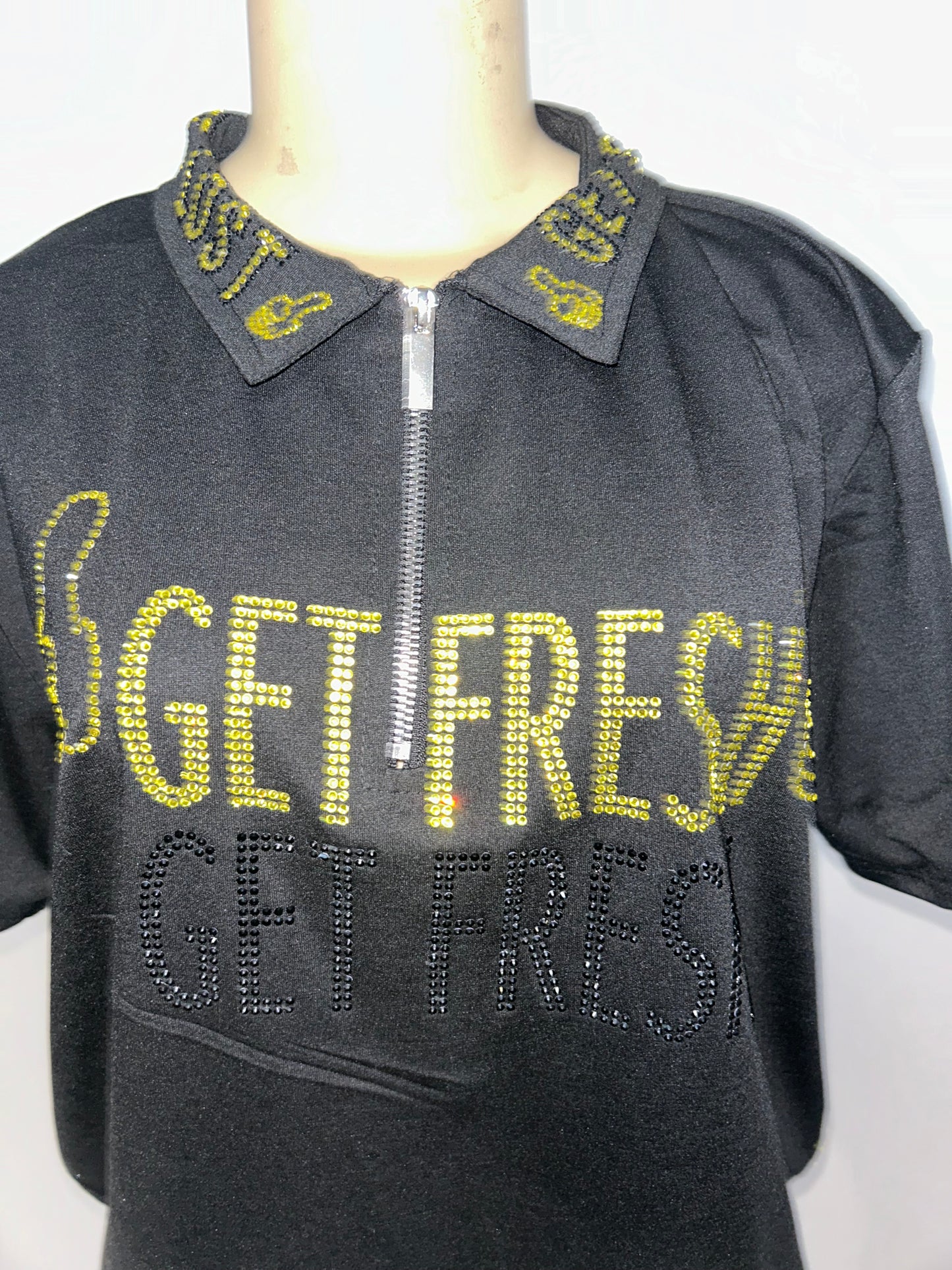 Black GET FRESH OR GET LOST Two-Piece With Yellow Rhinestone Embroidery