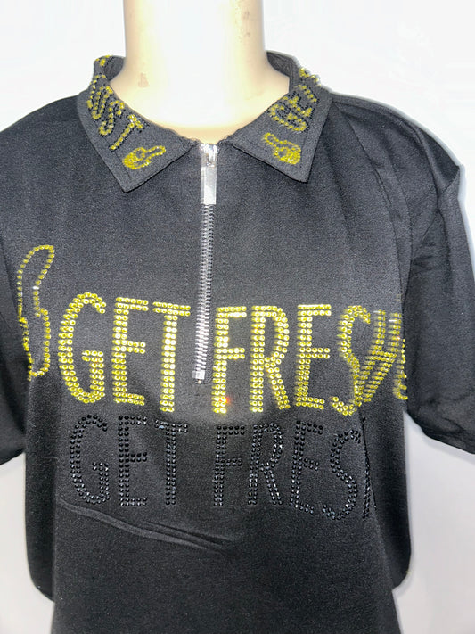 Black GET FRESH OR GET LOST Two-Piece With Yellow Rhinestone Embroidery
