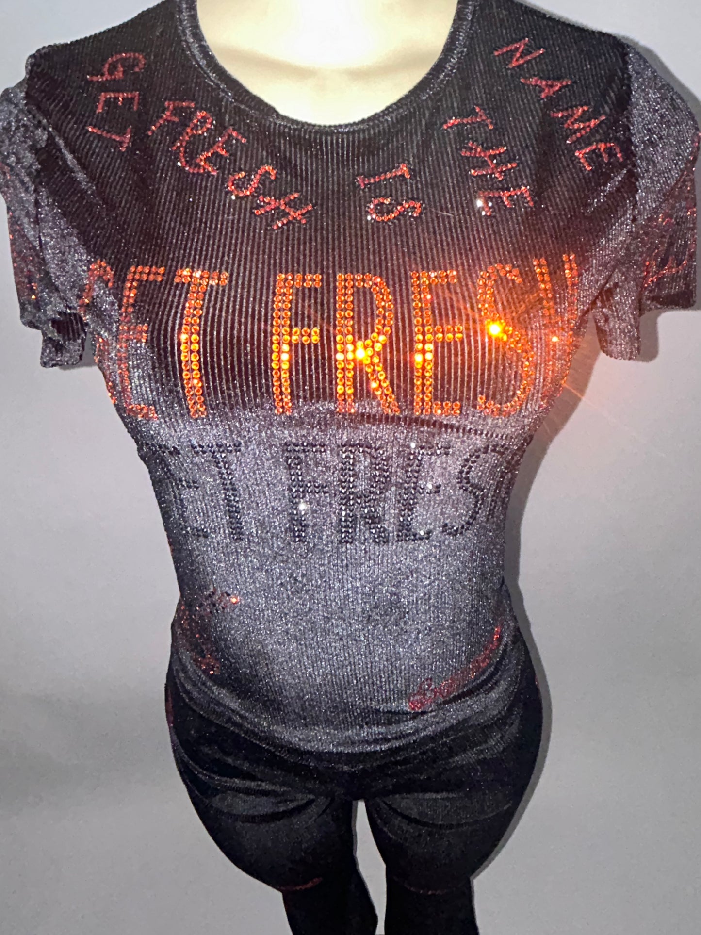Black GET FRESH OR GET LOST Two-Piece With Orange And Black Rhinestone Embroidery
