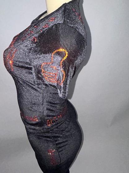 Black GET FRESH OR GET LOST Two-Piece With Orange And Black Rhinestone Embroidery