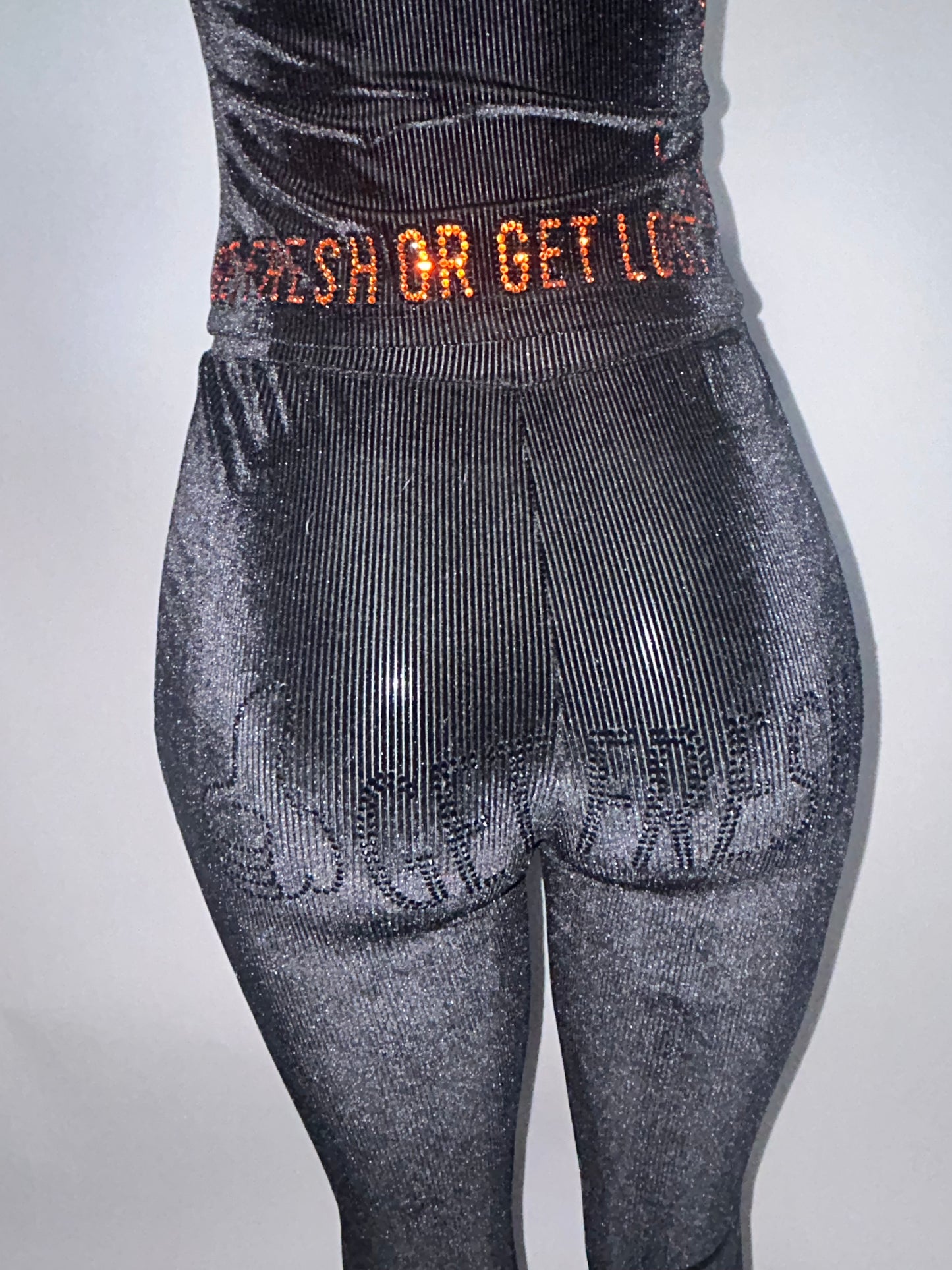 Black GET FRESH OR GET LOST Two-Piece With Orange And Black Rhinestone Embroidery