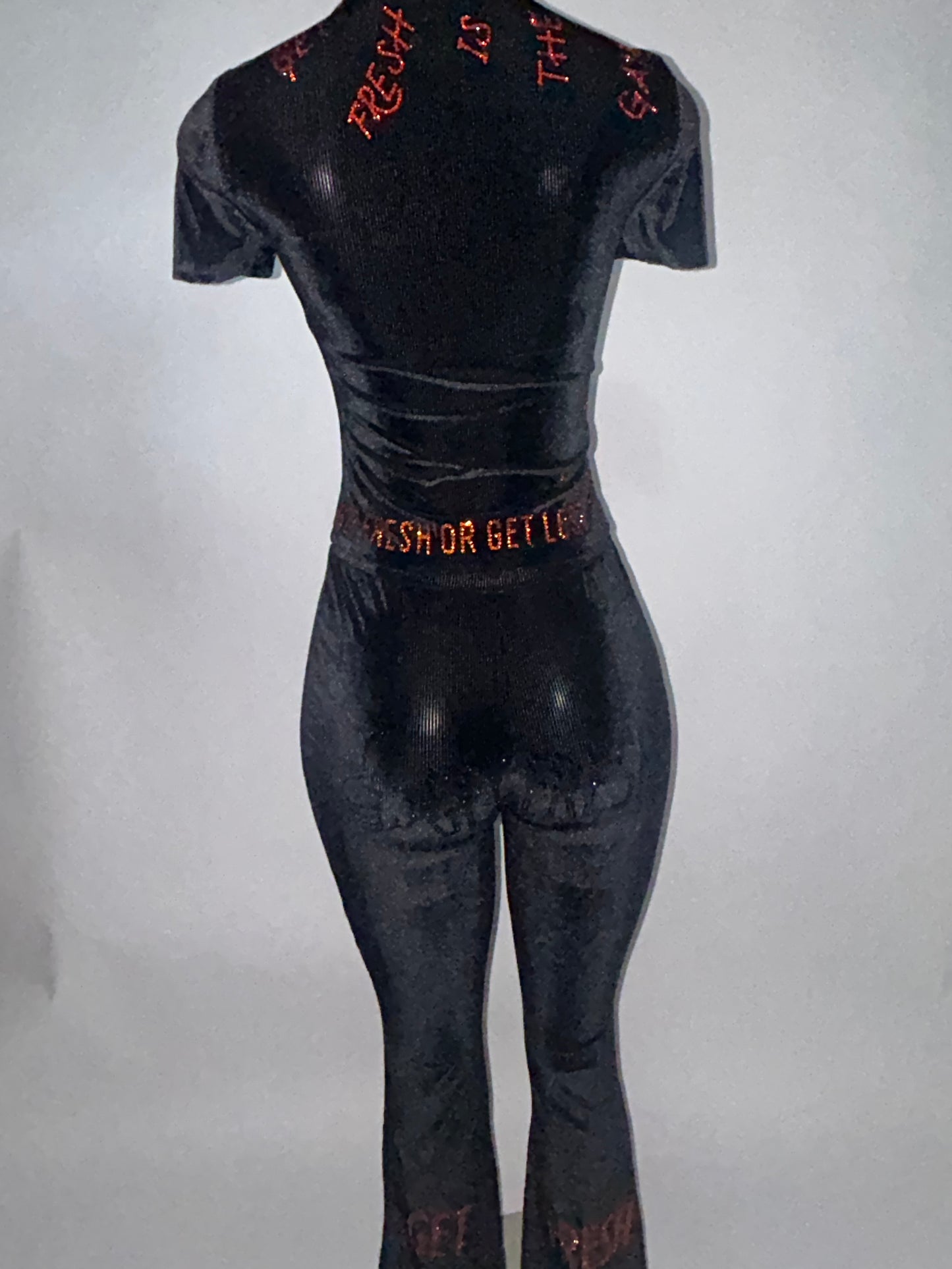 Black GET FRESH OR GET LOST Two-Piece With Orange And Black Rhinestone Embroidery