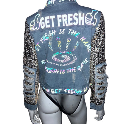Light Blue GET FRESH OR GET LOST Jean Jacket With Colored Reflector