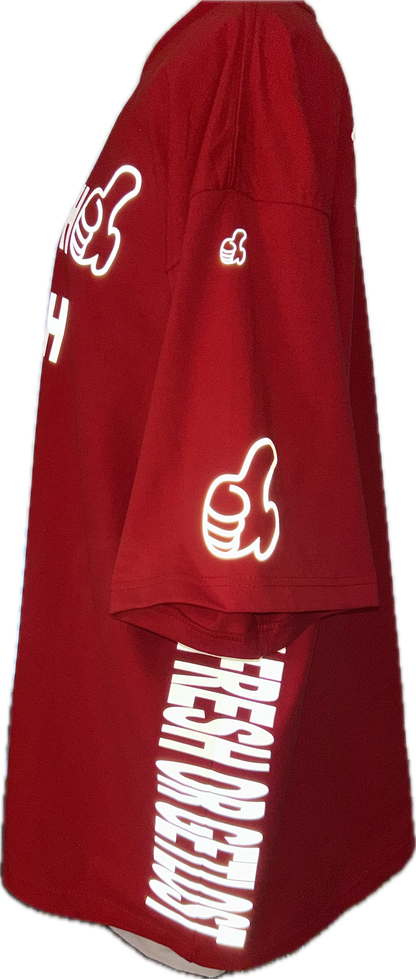 Red GET FRESH OR GET LOST T-Shirt With Reflector Embroidery