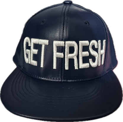 Navy Blue With White Embroidery GET FRESH OR GET LOST Leather Hat