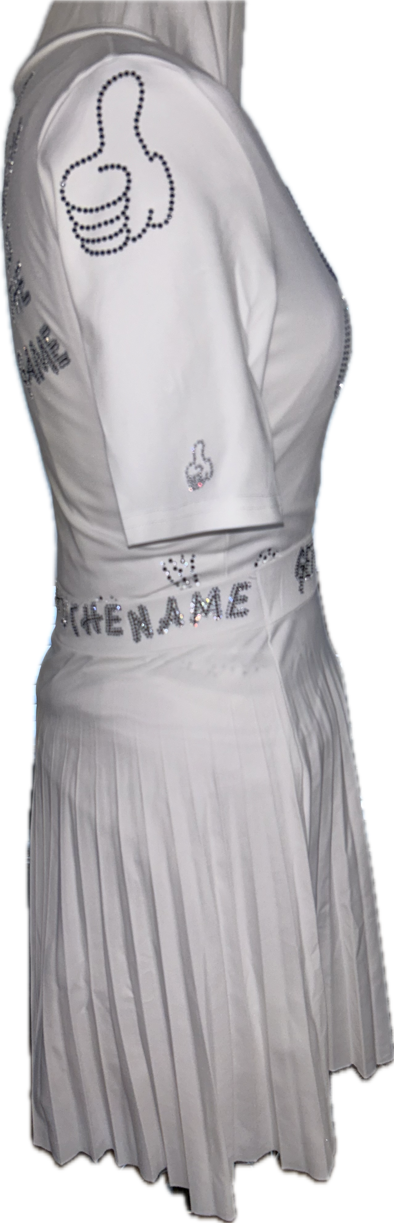 White GET FRESH OR LOST Two-Piece Tennis Dress With Clear & Black Rhinestones Embroidery