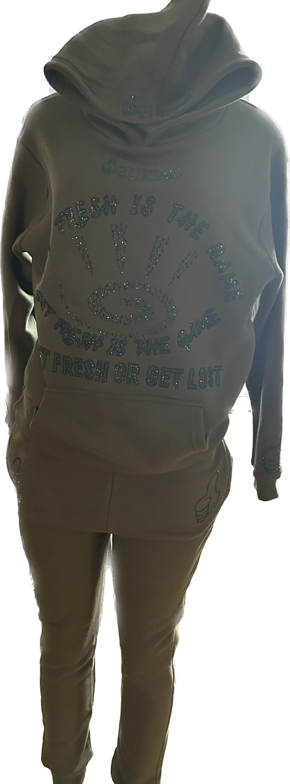 Green GET FRESH OR GET LOST Two Piece Sweater Rhinestone Embroidery