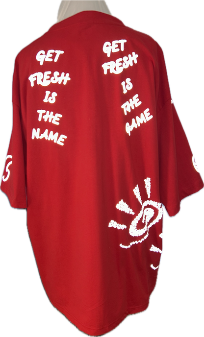 Red GET FRESH OR GET LOST T-Shirt With Reflector Embroidery