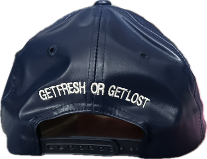 Navy Blue With White Embroidery GET FRESH OR GET LOST Leather Hat