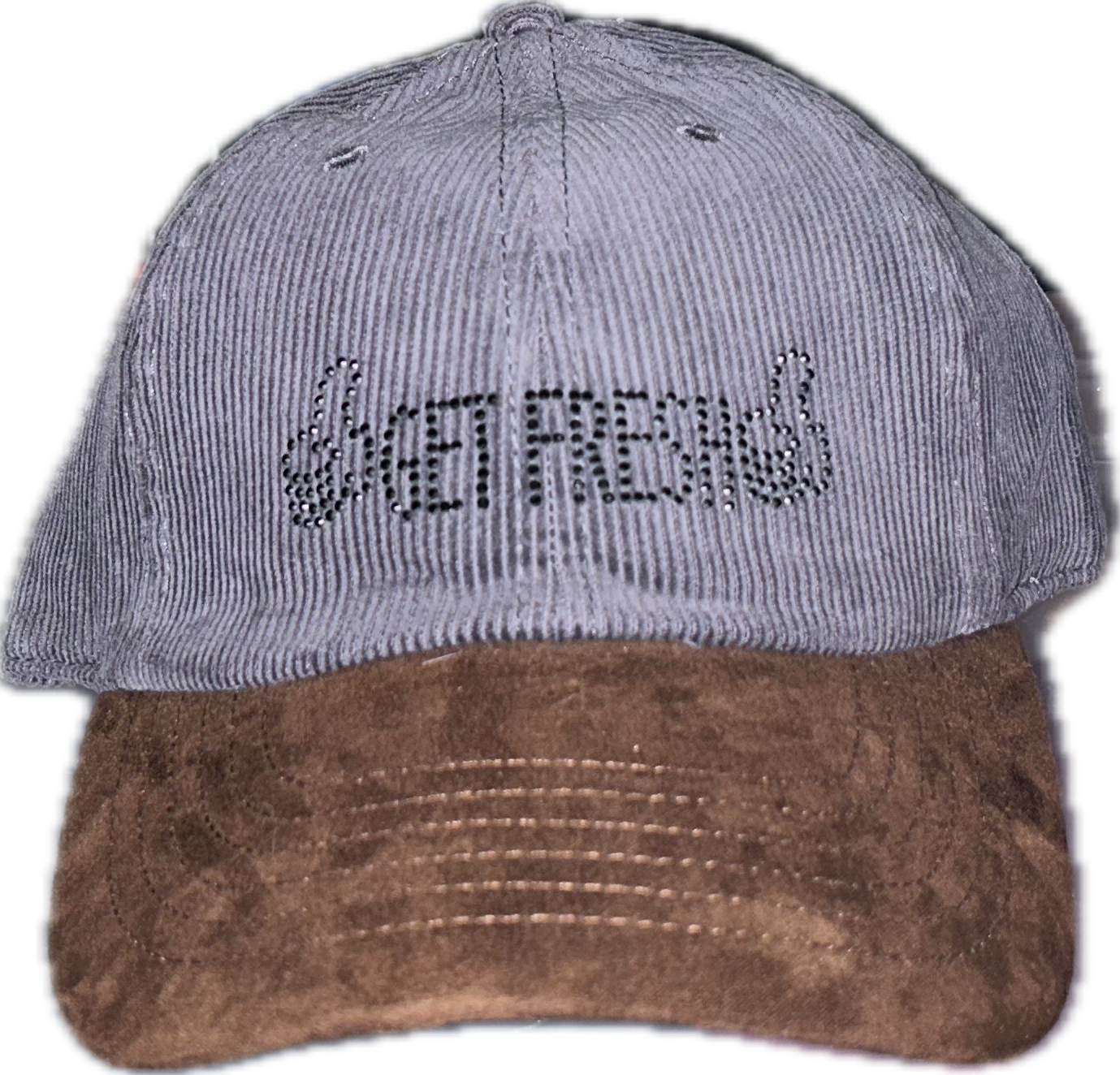 Gray & Brown GET FRESH OR GET LOST Dad Hat With Black Rhinestone Embroidery