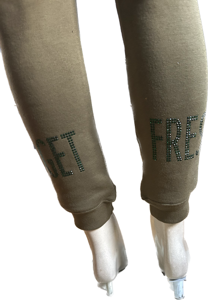 Green GET FRESH OR GET LOST Two Piece Sweater Rhinestone Embroidery