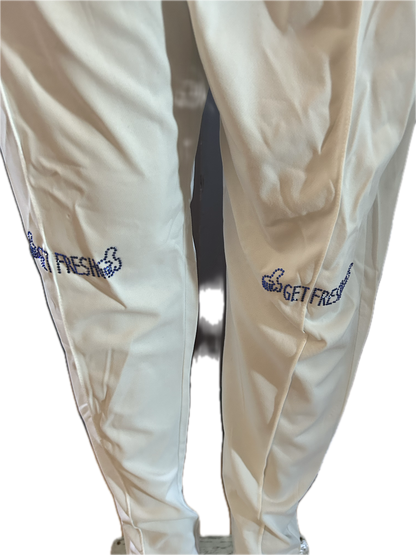 White GET FRESH OR GET LOST Two-Piece With Red & Blue Rhinestone Embroidery