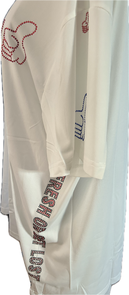 White GET FRESH OR GET LOST Two-Piece With Red & Blue Rhinestone Embroidery