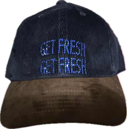 Royal Blue & Brown GET FRESH OR GET LOST Dad Hat With Royal Blue On Royal Blue Rhinestone Embroidery