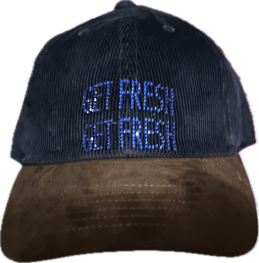 Royal Blue & Brown GET FRESH OR GET LOST Dad Hat With Royal Blue On Royal Blue Rhinestone Embroidery