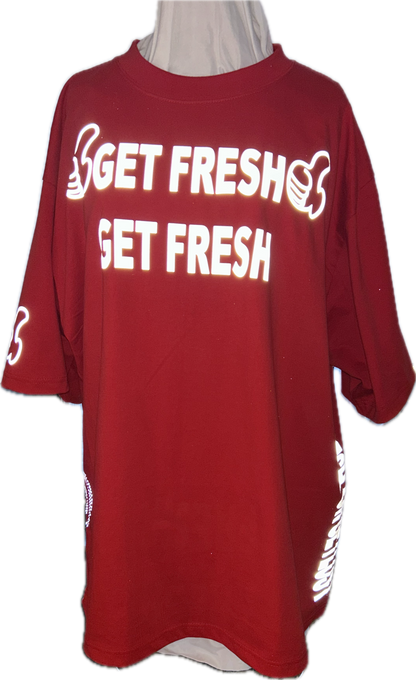 Red GET FRESH OR GET LOST T-Shirt With Reflector Embroidery
