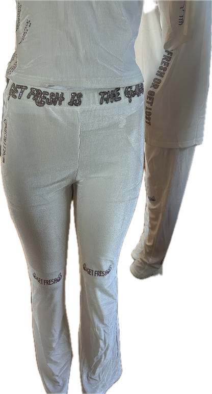 White GET FRESH OR GET LOST Two-Piece With Pink Rhinestone Embroidery