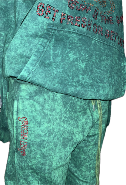 Green Get Fresh Or Get Lost Two-Piece, Pink Rhinestones